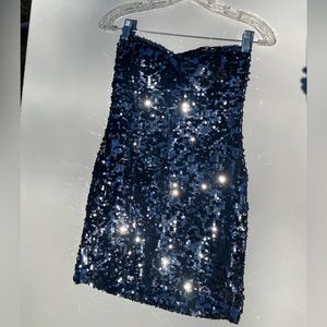 Black Sequin Strapless Dress